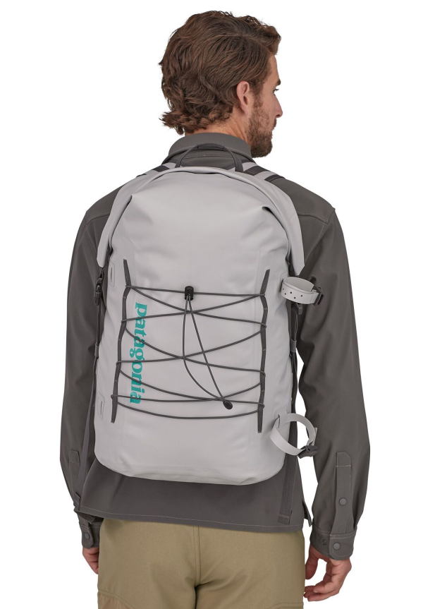 Patagonia Stormfront Roll Top Backpack 49226 DFTG Model Back Patagonia Stormfront Roll Top Backpack 49226 DFTG Model Back